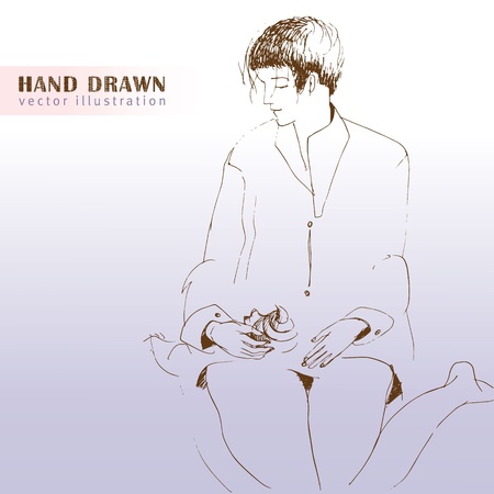 Girl with cockleshell  Hand drawn vector illustration のイラスト素材