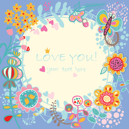 Floral Love background.  can be used as creating card, wedding invitation, birthday, valentine's day and other holiday and summer or spring background.のイラスト素材
