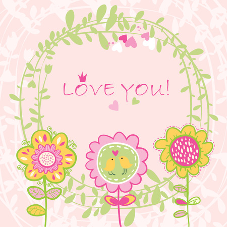 Floral Love background.  can be used as creating card, wedding invitation, birthday, valentine's day and other holiday and summer or spring background.のイラスト素材