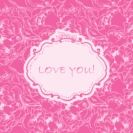 Love invitation card on flower seamless background.  can be used as creating card, wedding invitation, birthday, valentine's day and other holiday and summer or spring background.のイラスト素材