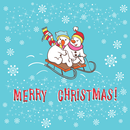Christmas greeting card. Snowman. Template for christmas winter design.のイラスト素材