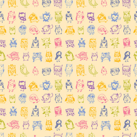Owl seamless background. Hand drawn vector illustration.のイラスト素材