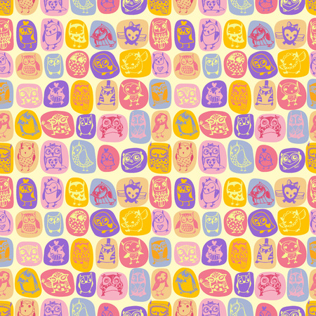 Owl seamless background. Hand drawn vector illustration.のイラスト素材
