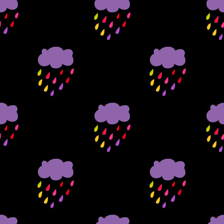 Cloud Rain seamless pattern. Dark background. Vector illustration.のイラスト素材