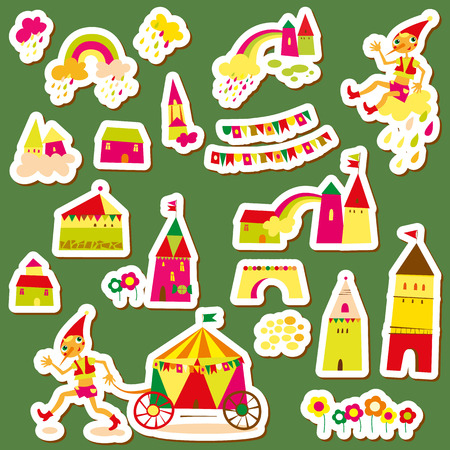 Set of children's stickers. Multi-colored houses.のイラスト素材