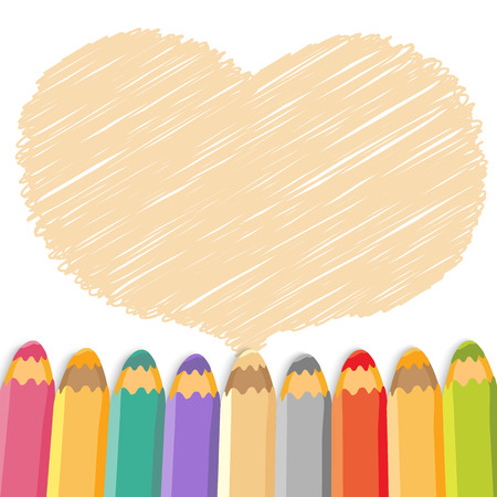 Heart speech bubble with pencils  Light background  Vector illustration  Place for text のイラスト素材