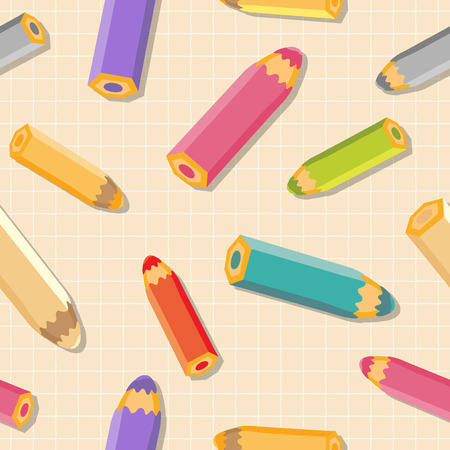 Seamless pattern with color pencils  Light checkered background  Vector illustration のイラスト素材