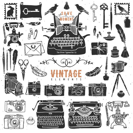 Vintage retro old things collection.のイラスト素材