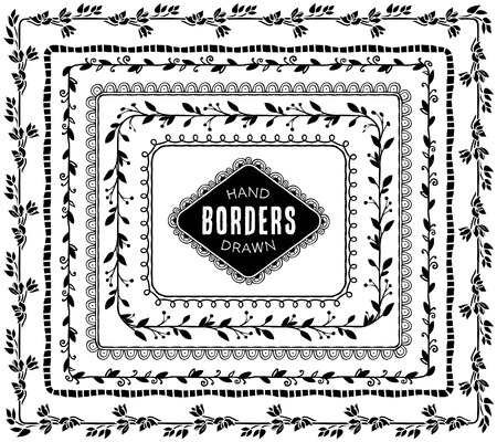 Vintage decorative nature borders. Hand drawn vector design elements.のイラスト素材