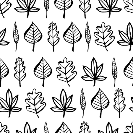 Botanical seamless pattern with leaves. Hand drawn design elements. Vector illustration.のイラスト素材