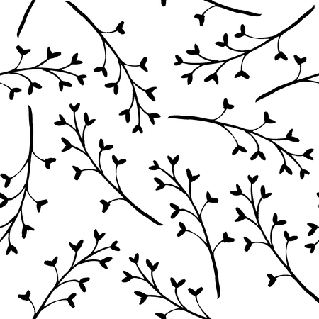 Botanical seamless pattern with blooming branches. Hand drawn design elements. Vector illustration.のイラスト素材