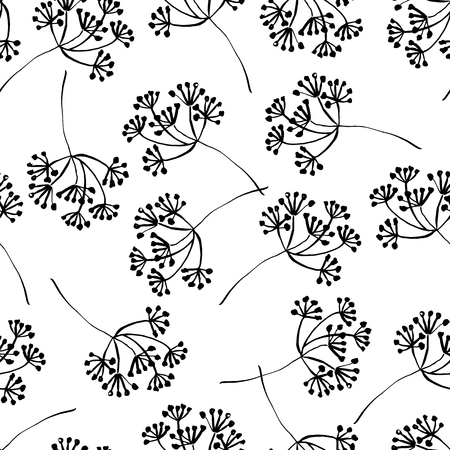 Botanical seamless pattern with blooming inflorescence. Hand drawn design elements. Vector illustration.のイラスト素材