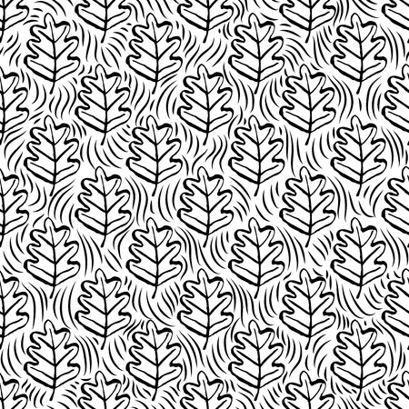 Botanical seamless pattern with leaves. Hand drawn design elements. Vector illustration.のイラスト素材