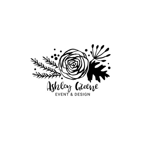 Flower logo template. Floral botanical collection. Hand drawn design elements. Nature vector illustration.のイラスト素材