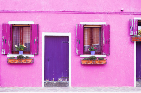 Beautiful porch decorated with flowers in Italyの写真素材