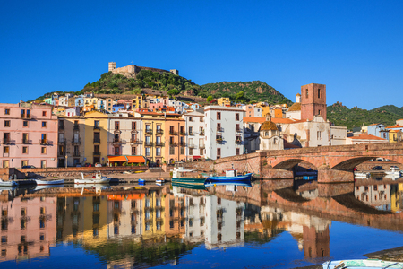 Beautiful view of Bosa town, Sardinia island, Italy. Travel destinationの写真素材