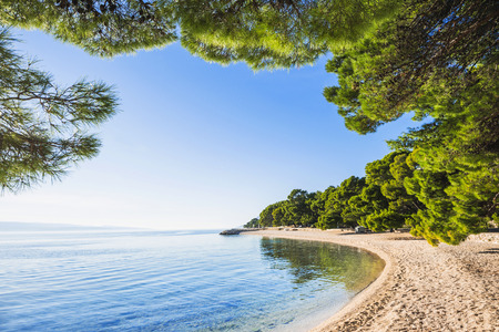Beautiful beach near Brela town, Dalmatia, Croatia. Makarska riviera, famous landmark and travel touristic destination in Europeの写真素材