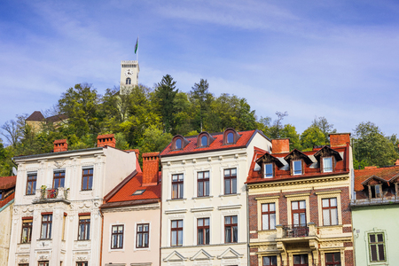 View of Ljubljana town, capital of Slovenia. Famous Slovenian tourist destinationの写真素材