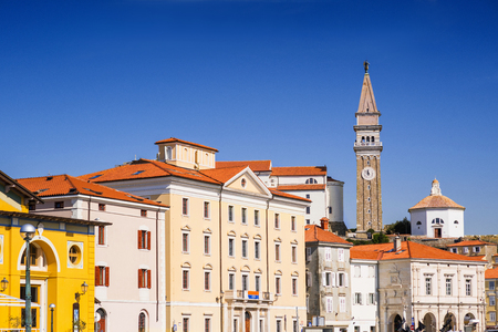 View of Piran town, Slovenia. Famous Slovenian tourist destinationの写真素材