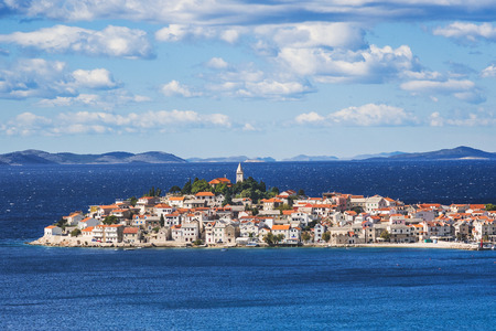 View of Primosten, Croatia. Dalmatian coast. Panoramic view, famous Croatian tourist destination.の写真素材