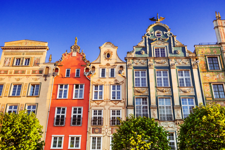 Colorful facades on the central market square in Gdansk, Polandの写真素材