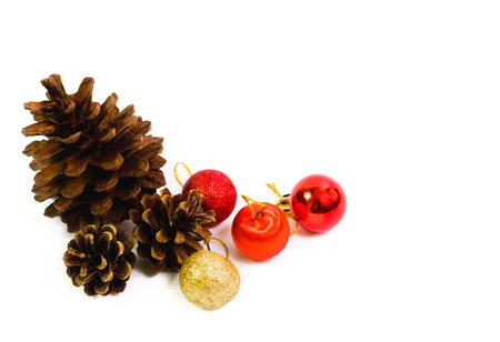pine cones and christmas red balls for decorate.の写真素材