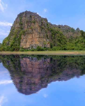 Landscape of lake reflection with mountainの写真素材