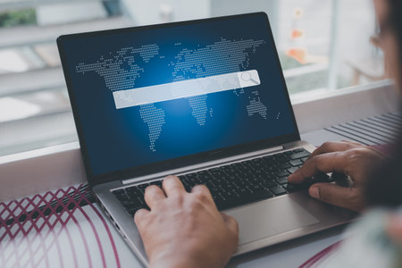 searching and find what they are interested internet world wide web. Technology search engine optimization, searching information data on internet networking concept, data protection.の写真素材