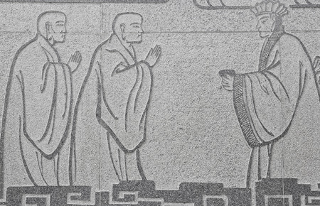 Buddha carved marble, native China style stone carving in templeの写真素材