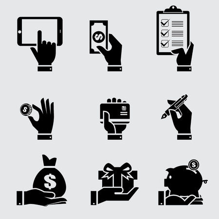 Business hand with object icons set, Vector illustrationのイラスト素材