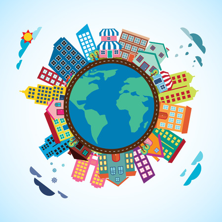 City, House and building, Flat design vector Illustrationのイラスト素材