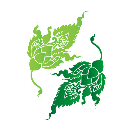 Ornate green leaf, Thai style art, can be used for wallpaper or pattern fillsのイラスト素材