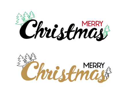 Happy Christmas calligraphy with christmas tree for banner, poster, greeting card, party invitation.のイラスト素材