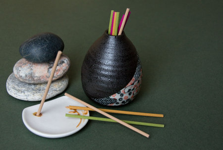 Aromatic Sticks, Porcelain Stand and Japan Vaseの写真素材
