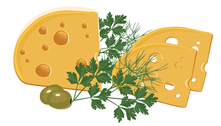 Yellow Cheese with Green and Olivesのイラスト素材