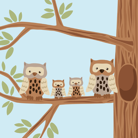 Owl Family on the Treeのイラスト素材