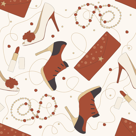Vector Seamless Pattern of Shoes and Accessoriesのイラスト素材