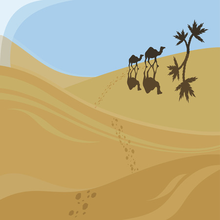 Two camels walking to oasisのイラスト素材