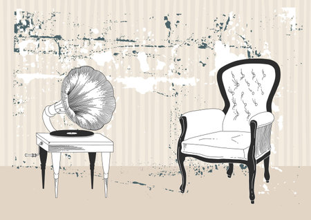 Old gramophone and armchairのイラスト素材