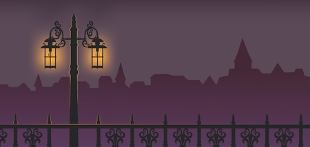 Illustration of lamppost at nightのイラスト素材