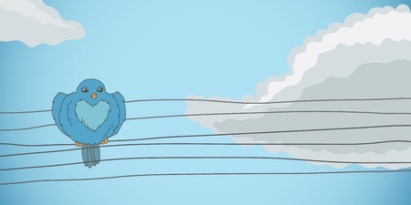 Blue bird sitting on the wiresのイラスト素材