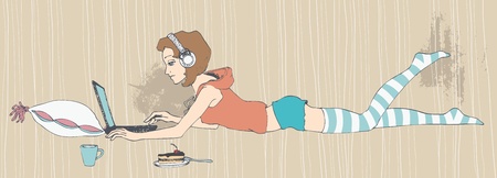 Girl working with laptopのイラスト素材