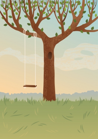 Big tree and swingのイラスト素材