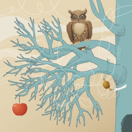 Owl sit on the branch のイラスト素材