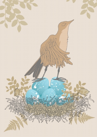 Proud bird parent and its babiesのイラスト素材