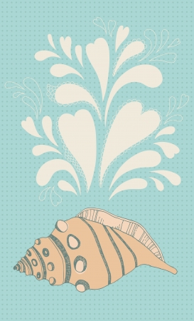 Illustration of orange seashell and bubblesのイラスト素材
