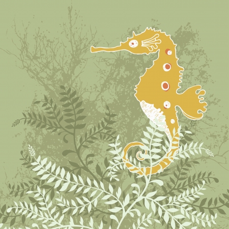 Illustration of orange seahorse in waterのイラスト素材