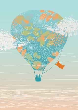 Illustration of hot air balloon in the skyのイラスト素材
