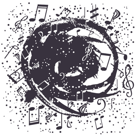 Black-and-white swirl of musical symbolsのイラスト素材