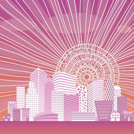 Illustration of dawn in the cityのイラスト素材